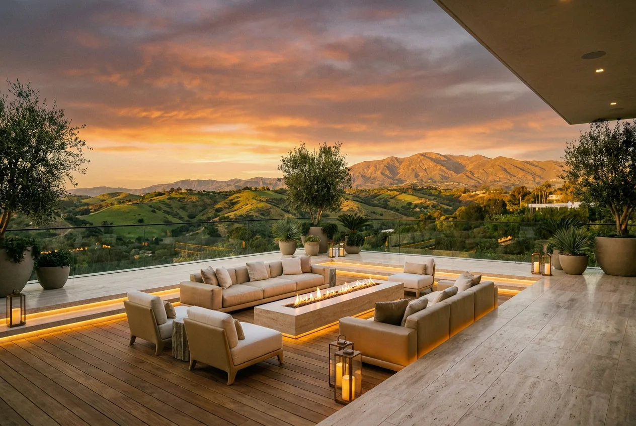 Perspective de la terrasse-belvédère au coucher du soleil